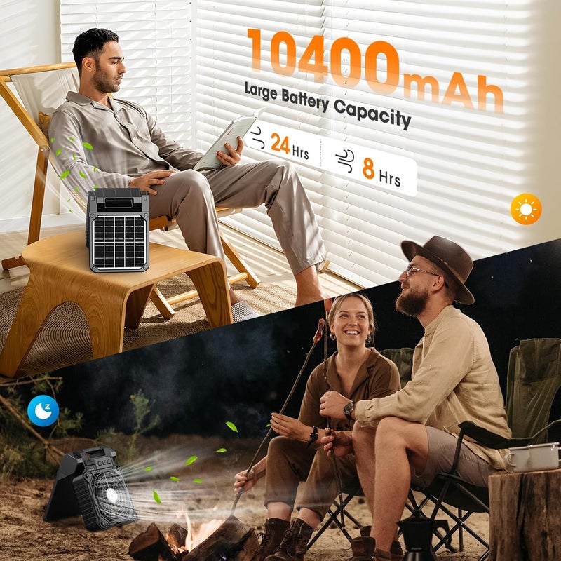 JINLICTE Solar Camping Fan with LED Lantern, 10400mAh 10W Solar Panel fan, Quiet Battery Operated Tent Fan for Picnic, Barbecue, Fishing, Travel - Image 4
